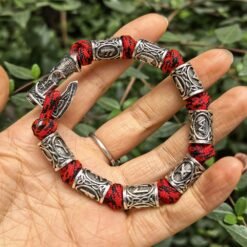 Handmade Paracord Viking Rune Bead Bracelet - Camouflage Red, 19cm