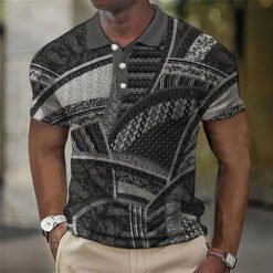 Fashion Men'S Polo Shirts 3d Splicing Plaid Printing Art Men - 8color, XL