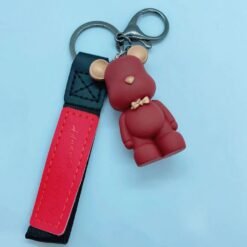 Resin Bow Tie Bear Doll Keychain - Wine Red