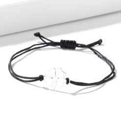 Stainless Steel Bracelet Clover Hand-knitted Lucky Black And Red Ropes Fashion Charm Carrying Strap - Black Steel